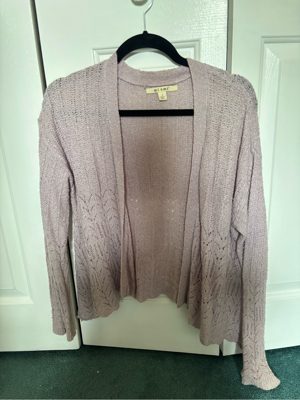 Francesca’s Open-Front Lavender Knit Cardigan Sweater